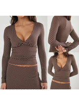 Polka Dot V-Neck Long Sleeve Tee