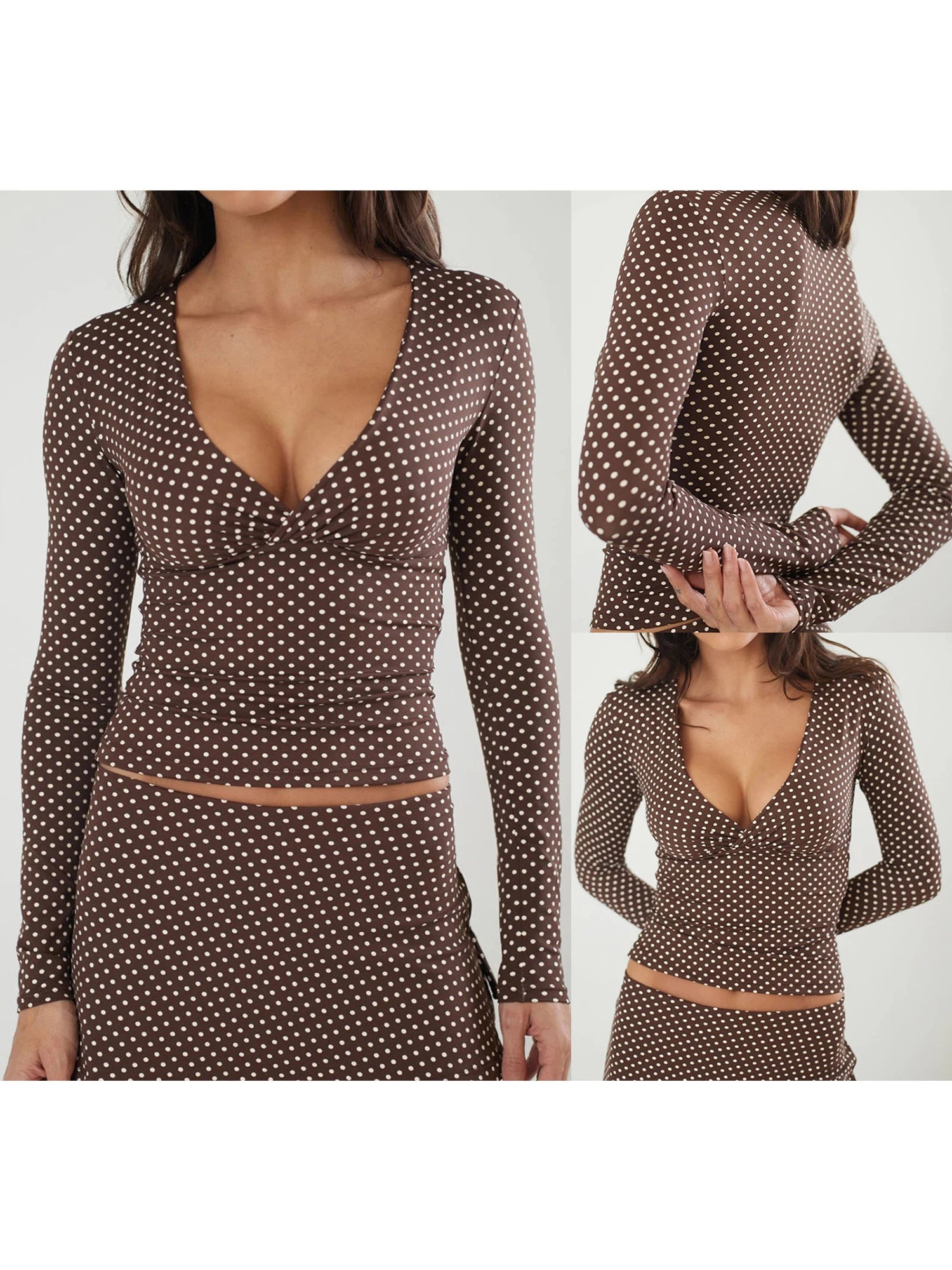 Polka Dot V-Neck Long Sleeve Tee