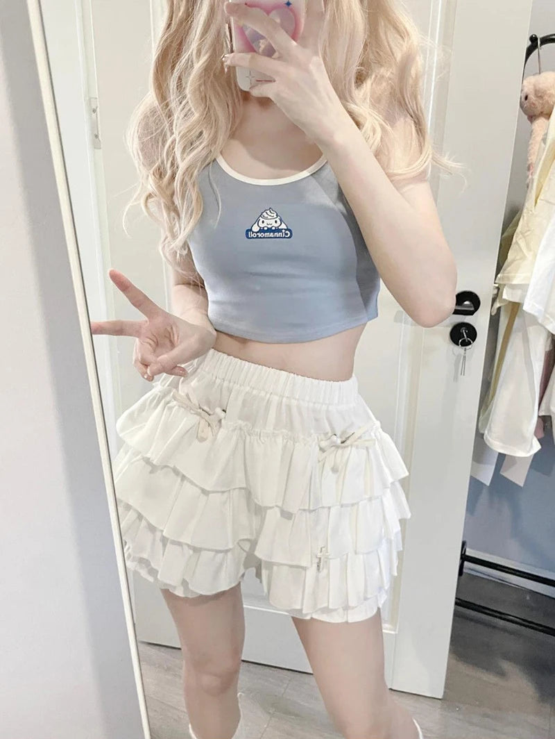 Bow & Ruffle High-Waist A-Line Mini Skirt