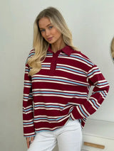 Vintage Striped Oversized Polo Shirt