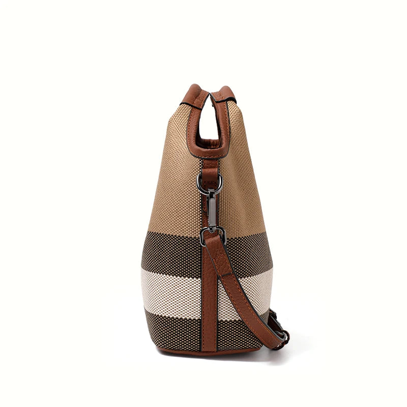 Leather plaid handbag, large-capacity mother bag, shopping basket, one-shoulder handbag