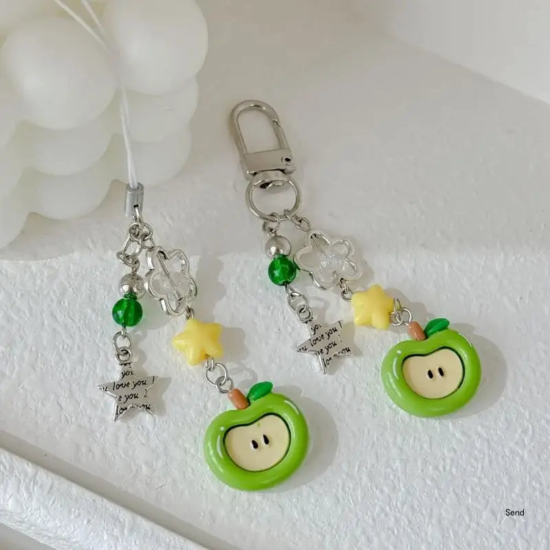 Elegant Phone Charm Lanyard Colorful Fruit Beaded Keychain Stylish Keyring Fashionable Bag Purse Pendant for Women Girls