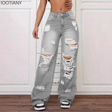 Women's Distressed Wide Leg Jeans | High Waist Denim