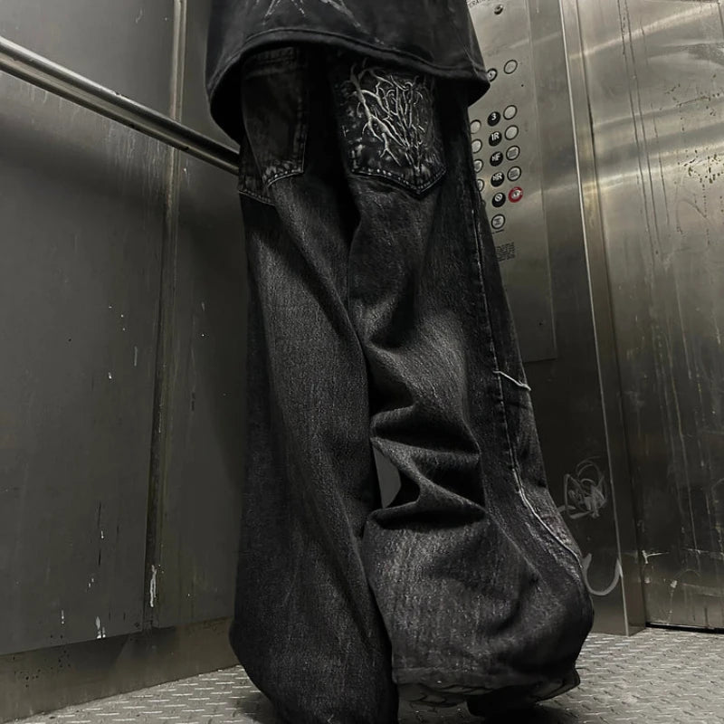 Y2K Phantom Spider Patch Baggy Jeans