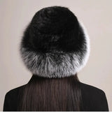 Genuine Knitted Mink Fur Hat with Fox Fur Brim