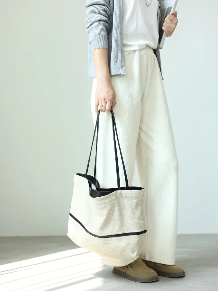 2024 Autumn Cotton And Linen Blend Material Tote Soft And Portable Shoulder Bags Women Casual Practical Bag