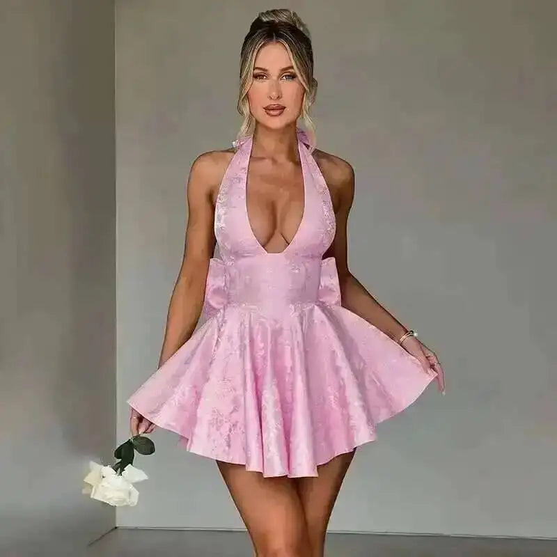 Townlike Women's Elegant Jacquard Backless Mini Dress - USA Made Chic