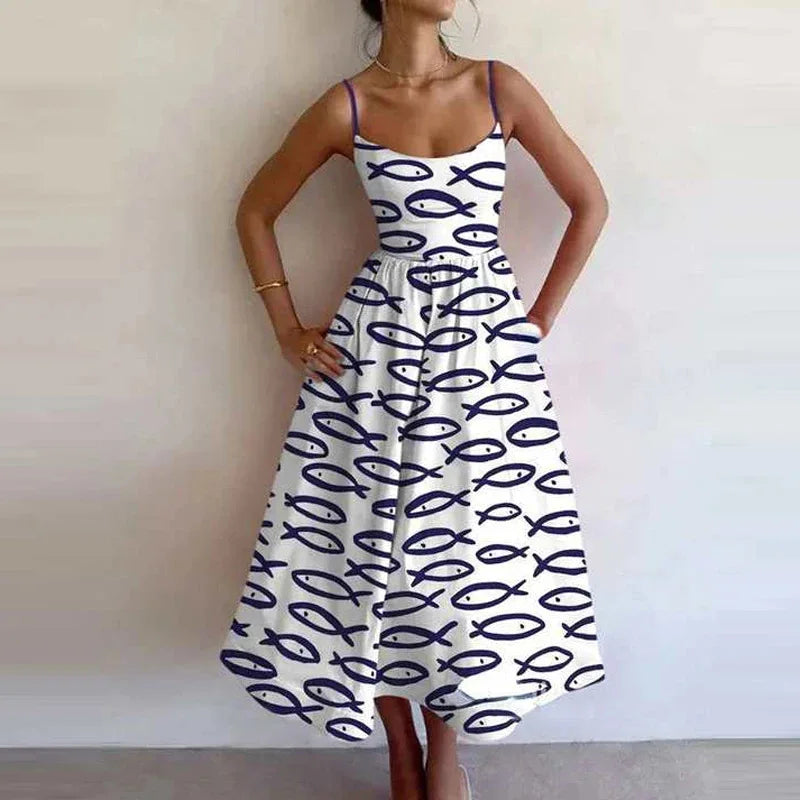 Women's Print Camisole A-Line Midi Dress