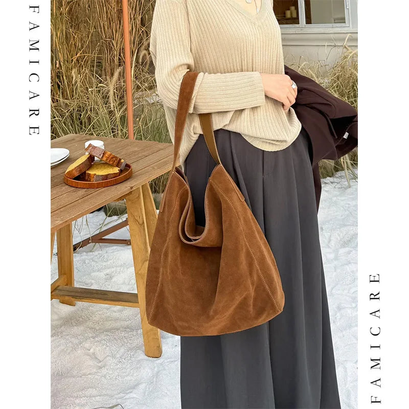 Frosted Suede Tote Bag – Large Capacity Shoulder Bag
