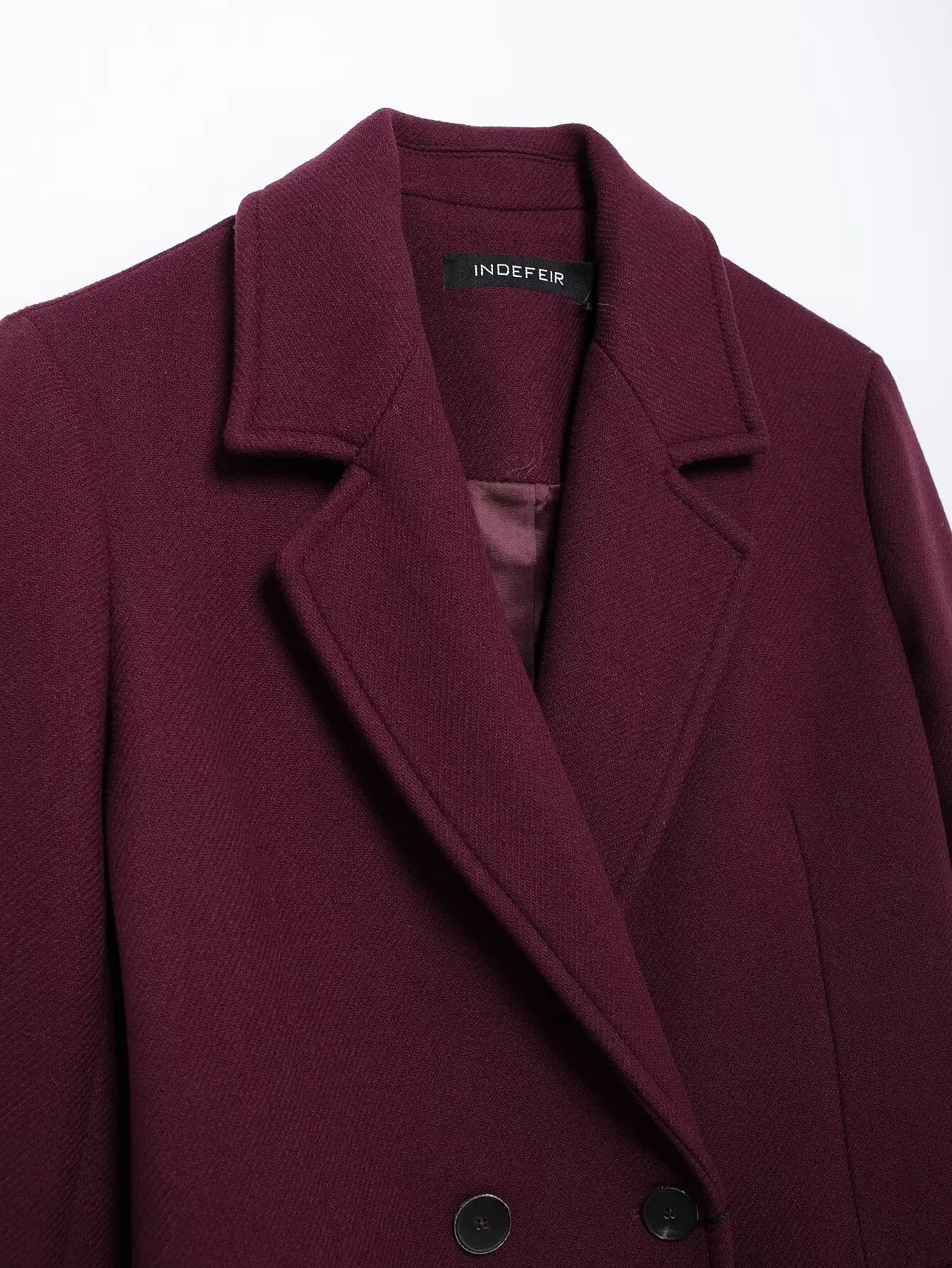 Elegant Burgundy Double-Breasted Long Coat