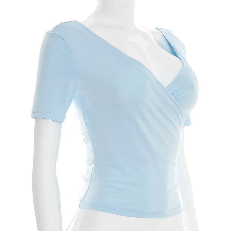 2026 New Women Cross V Neck Slim Waist Top Fashion Ins Style Top