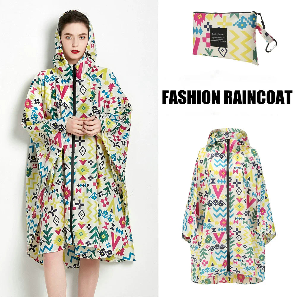 Women's Elegant Waterproof Poncho Raincoat – All Sizes