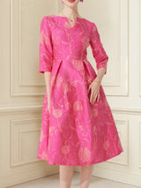 Women's Rose Jacquard V-Neck A-Line Party Dress