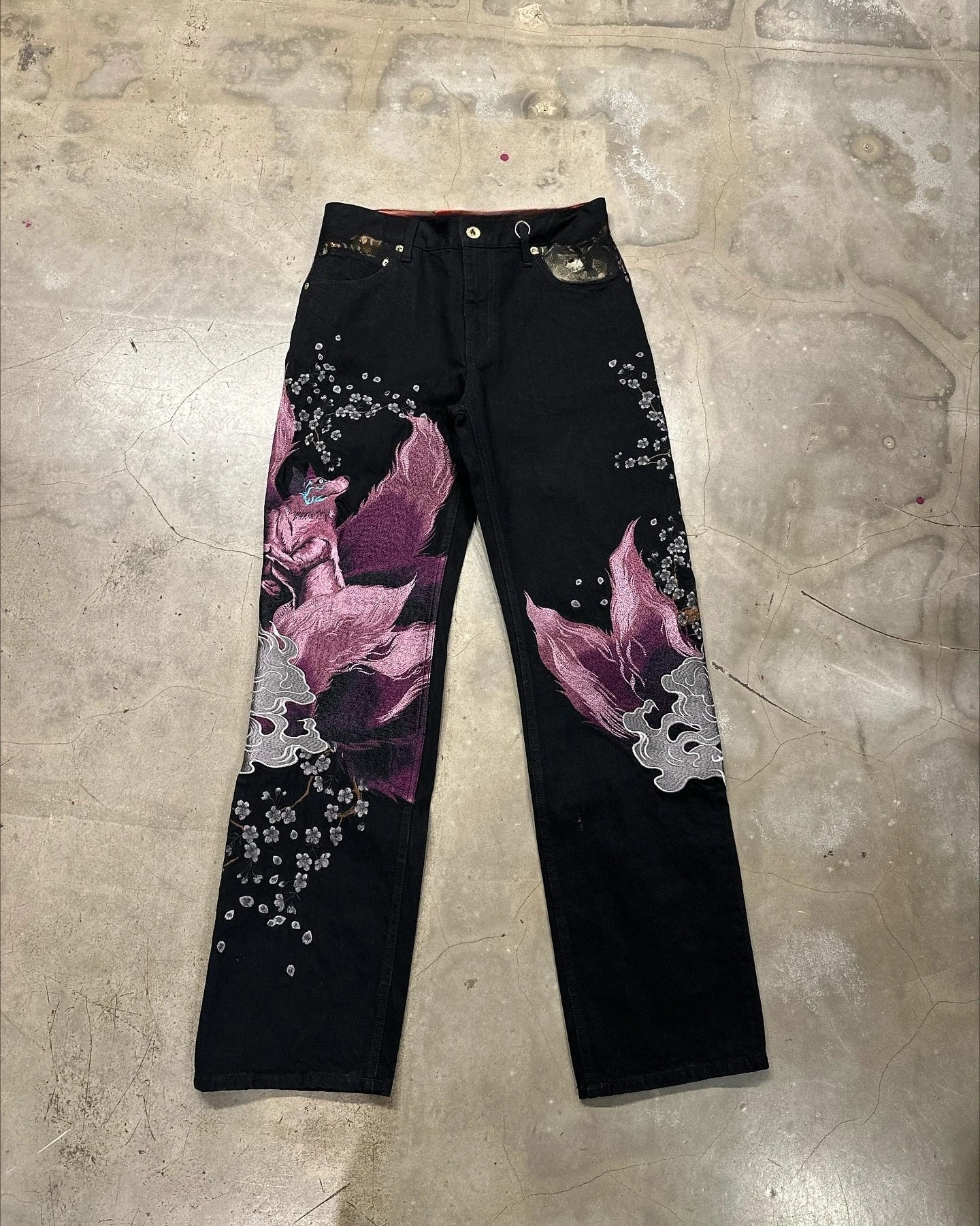 Harajuku Dragon & Snake Embroidered Wide-Leg Jeans