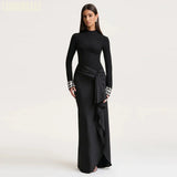 Women's High Neck Beaded Formal Gown | Long Sleeve