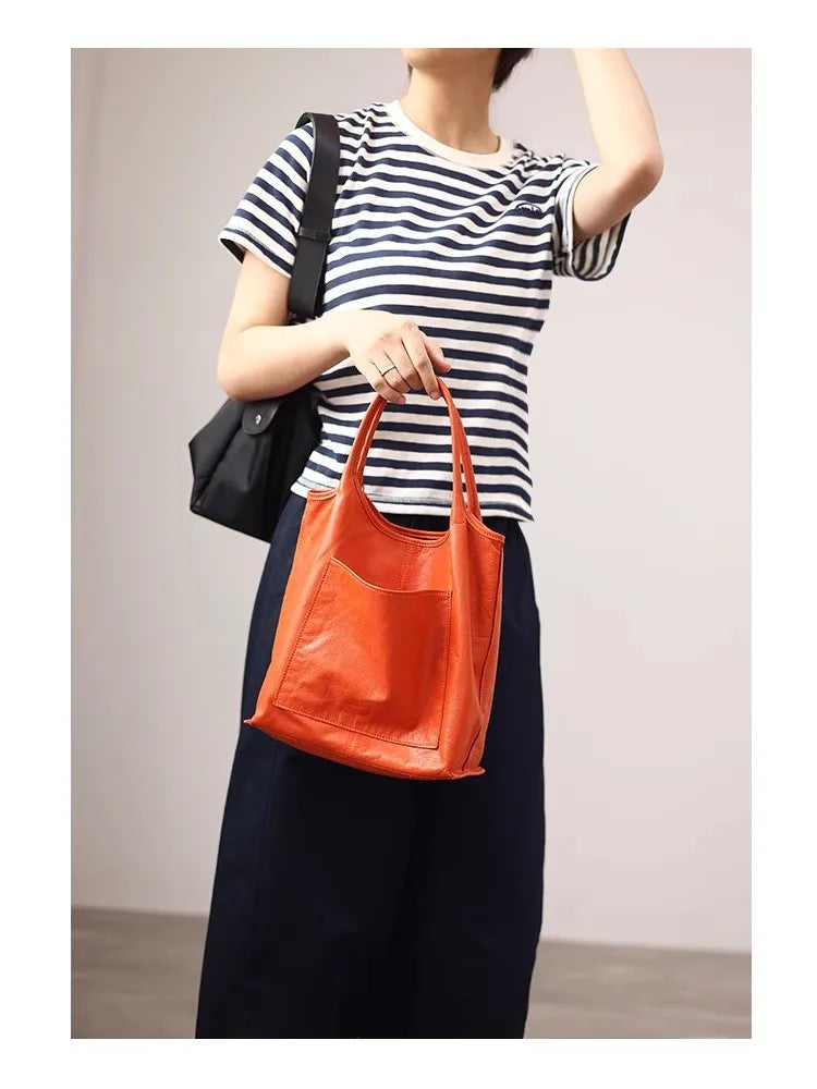 Women Genuine Leather Tote Luxury Light Weight And Comfortable To Use Handbag Colorful Soft Shopping Bags