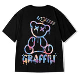 New men's summer colorful teddy bear letter print comfortable and breathable round neck T-shirt outdoor street top