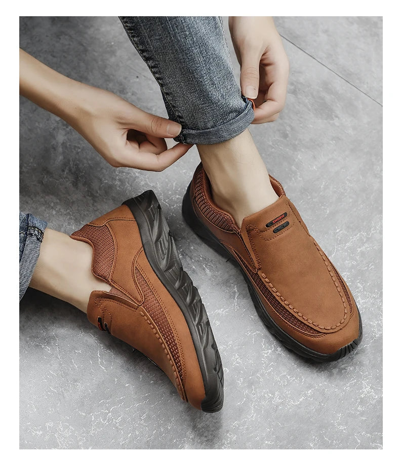 Men Leather Casual Shoes Breathable Loafers Men Sneakers New Male Comfortable Leather Flat Footwear Sneakers Men Shoes