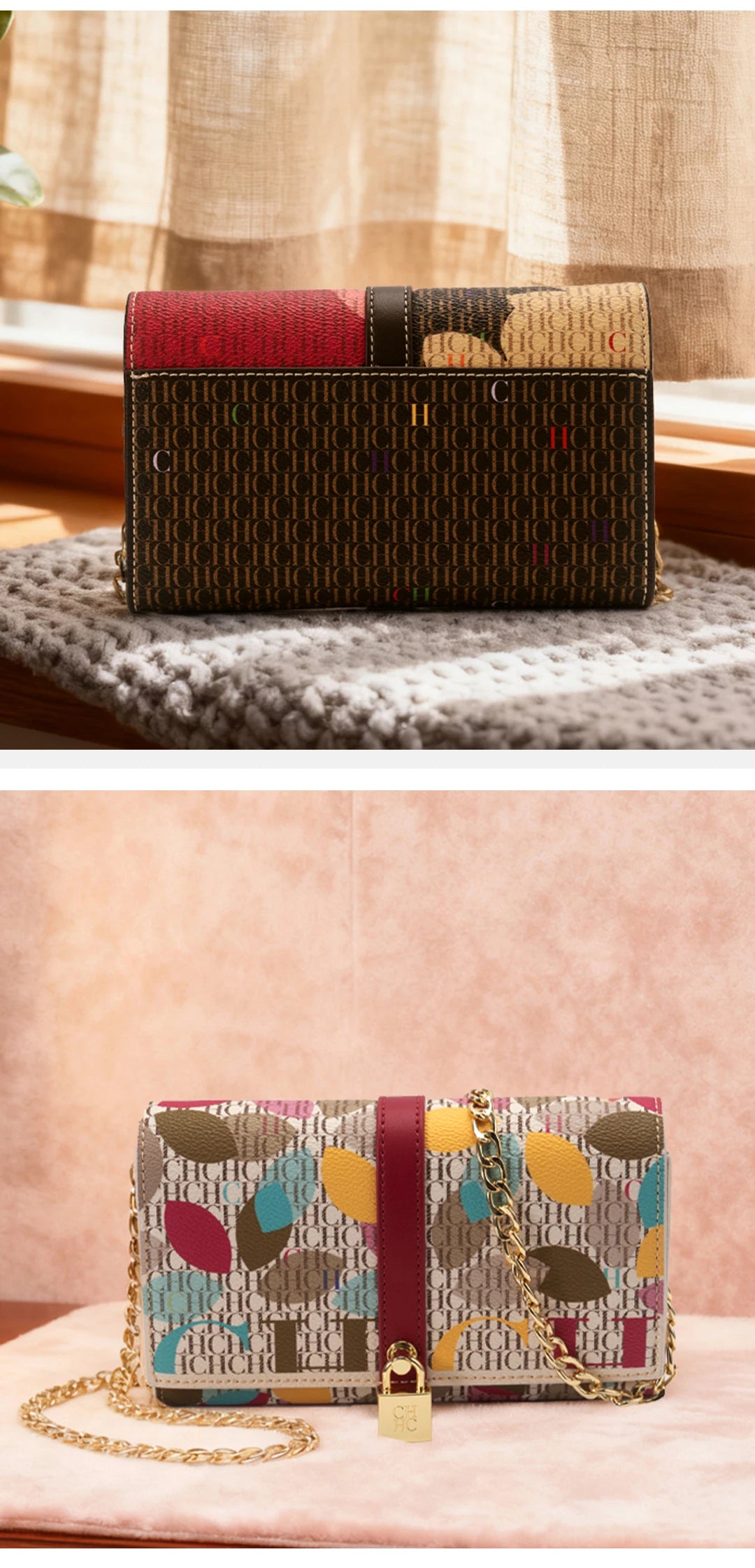CH Women Crossbody Bag Floral Print Chain Shoulder Bag Fashion Designer Flap Bag Luxury PU Leather Purse For Daily Use