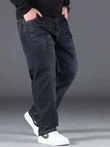 Plus Size Men's Jeans 10XL(160kg) Straight Leg Stretch Denim Pants For 160KG Heavyweight Blue/Black Big & Tall Casual Trousers