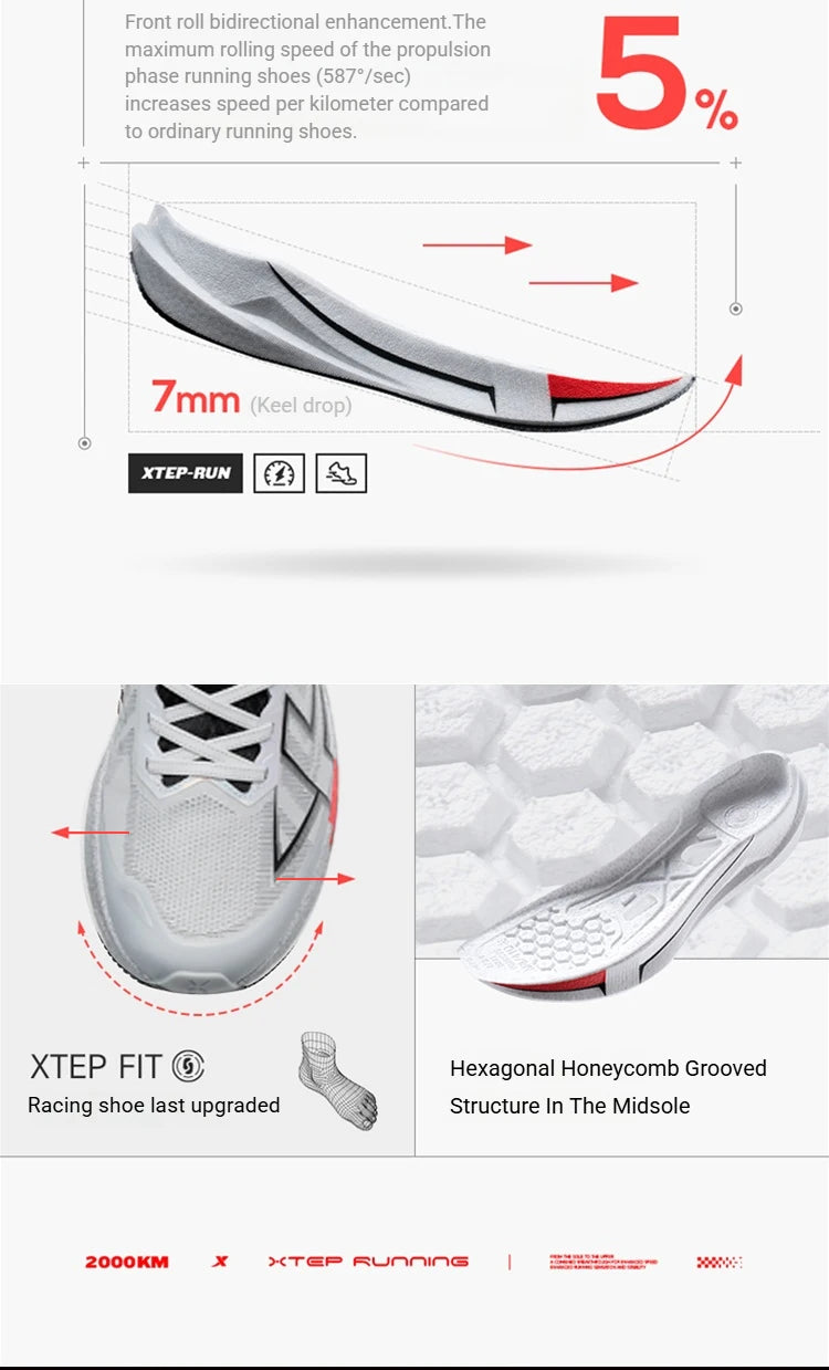 Xtep 2000km 5.0 Running Shoes Soft Marathon Sneakers Cushion Durable Professional Combat Street Lightweight Shoes 874119110023