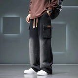 8XL Jeans New Wide Leg Washing Pants Men Trousers Neutral Solid Color Loose Casual Korean Fashion Pocket Plus Size Cargo Pant
