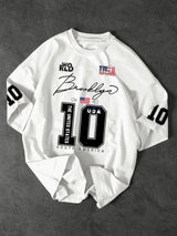 USA Brooklyn Style 10 Print Oversized T Shirt Men's Streetwear Vintage Jersey Tee