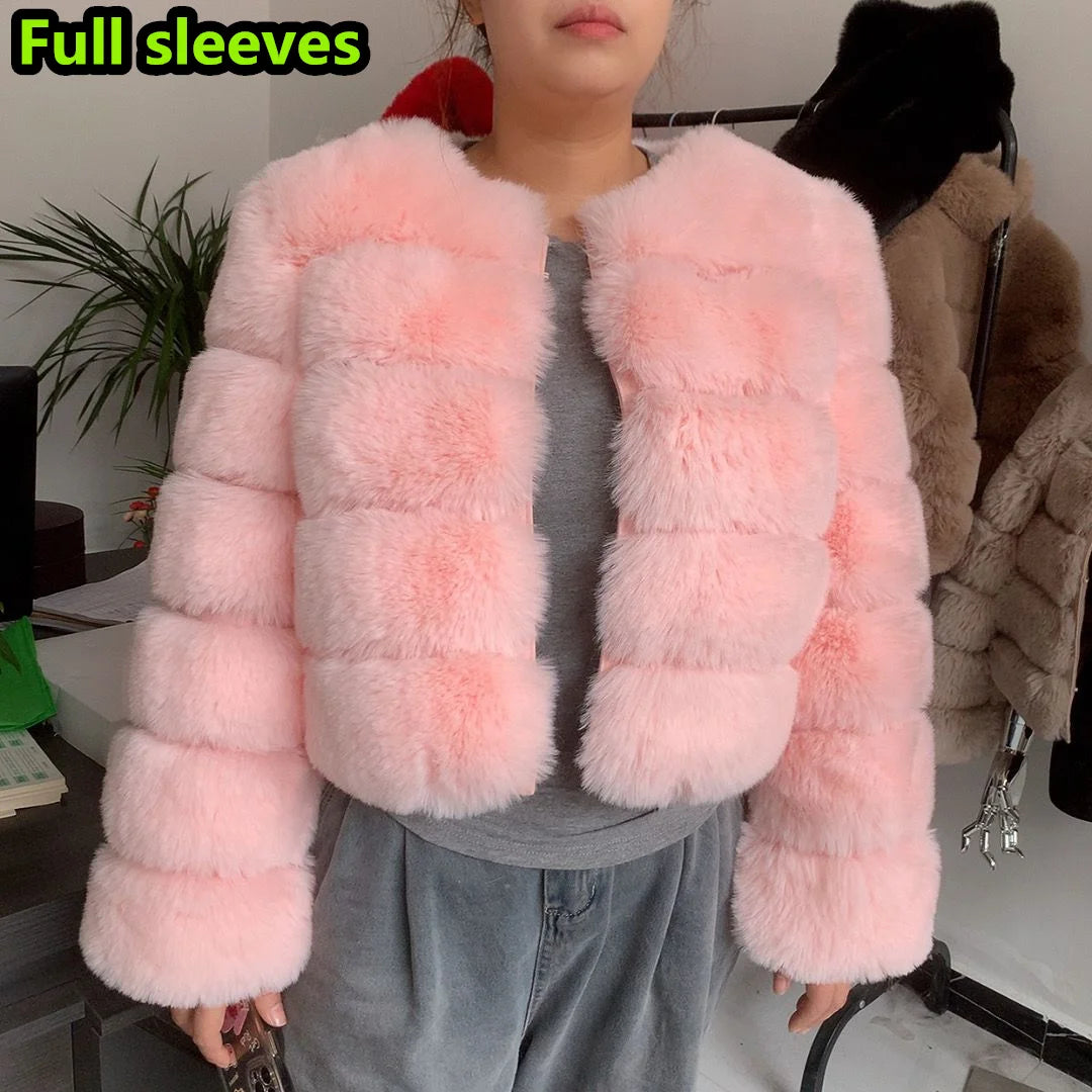 Elegant Winter Faux Fox Fur Crop Jacket