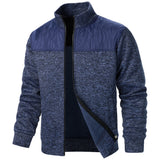 Men's Autumn/Winter Zip-Up Knit Jacket – Striped Check Stand Collar Sweater Coat