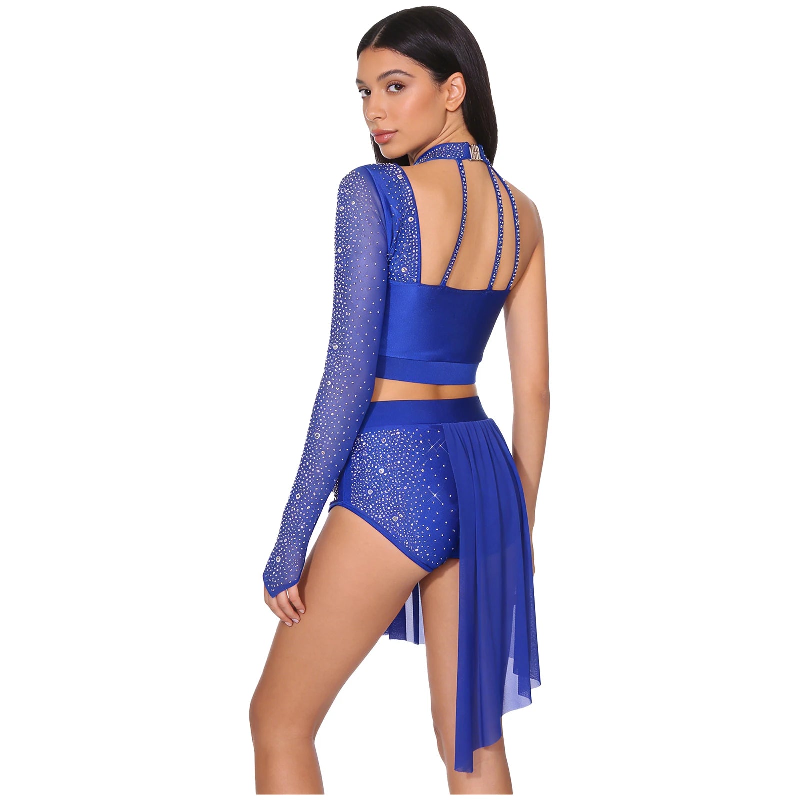 Women's 2-Piece Rhinestone Dance Crop Top & Shorts Set