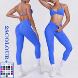 Women 2pcs Patchwork Sport Yoga Suit Training Sleeveless Sport Gym Tops Tummy Control Slimming Booty Leggings Yoga Suit Sports