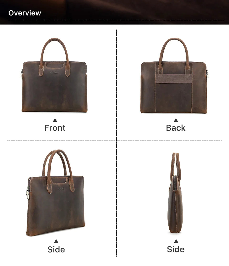 CONTACT'S Genuine Leather Men Business Bag Leather Briefcase Tote Laptop Bags High Quality Men's Bag Handbag for 14.2" Macbook