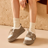 BeauToday Furry Flats Women | Cow Suede Warm Shoes
