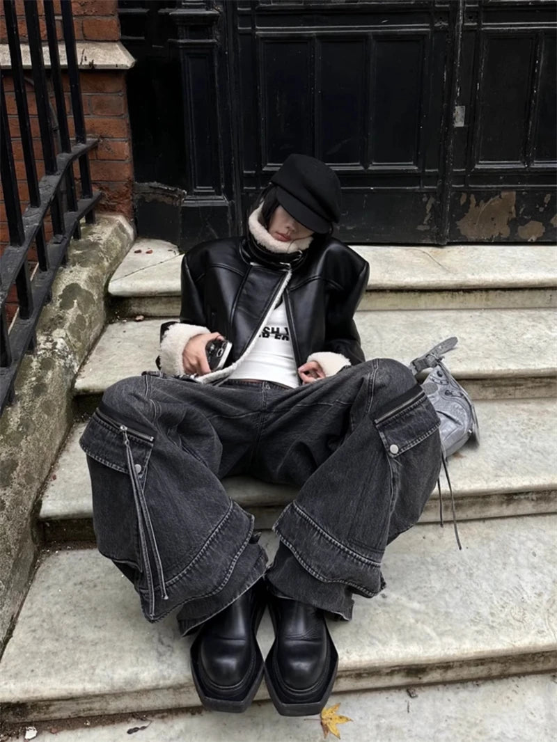 Women's Black Gothic Cargo Jeans – Baggy Harajuku Denim
