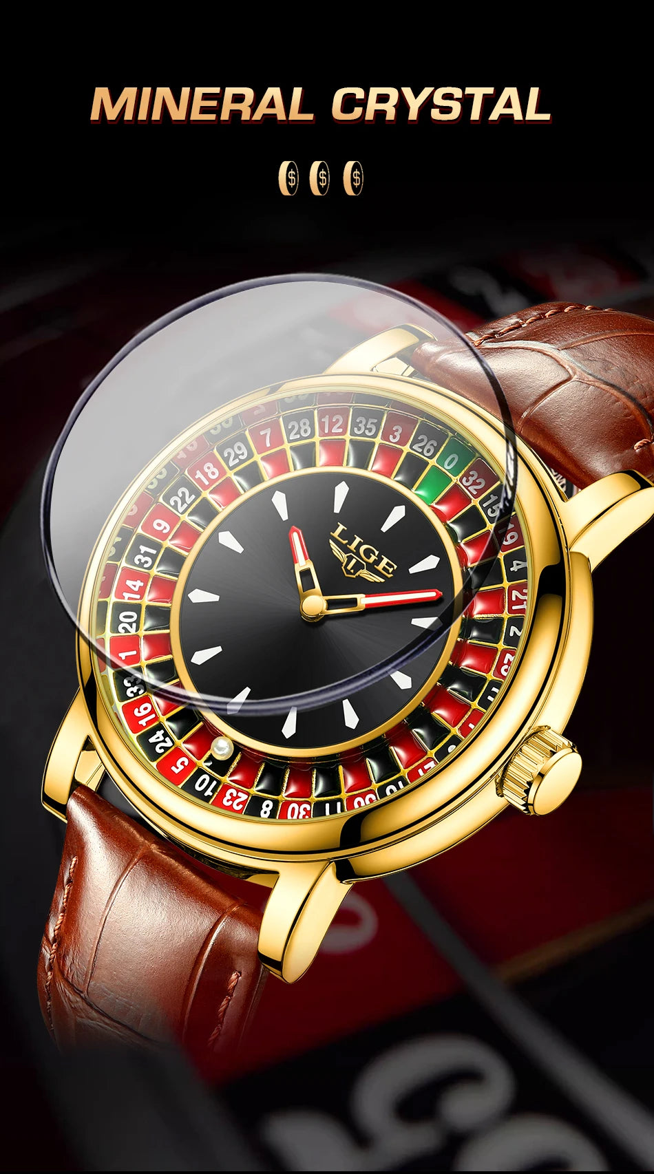 LIGE Men's Rotating Dial Quartz Watch — Luminous, Waterproof, Creative Design
