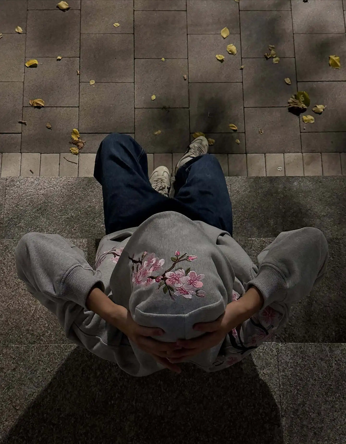 Cherry Blossom Embroidered Zip-Up Hoodie