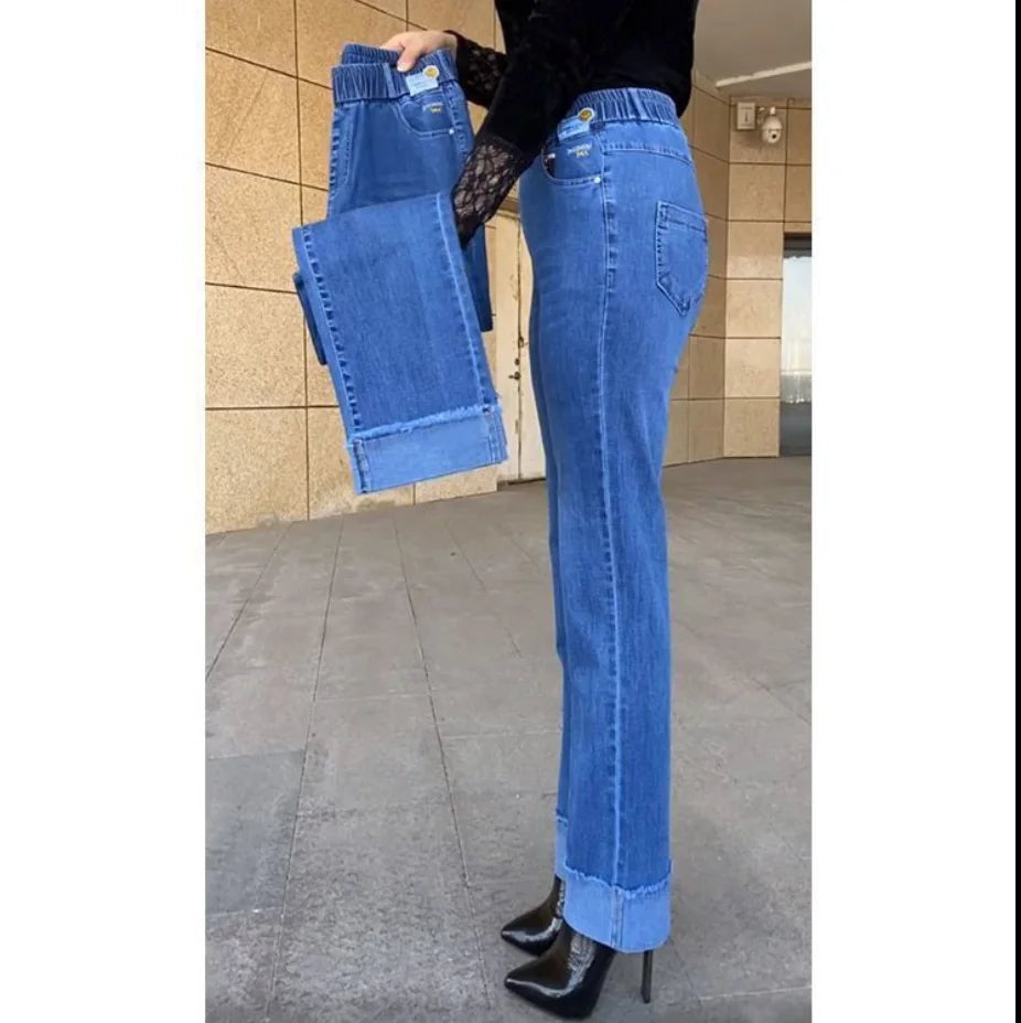 Women's Wide Leg High Waist Stretch Denim Jeans
