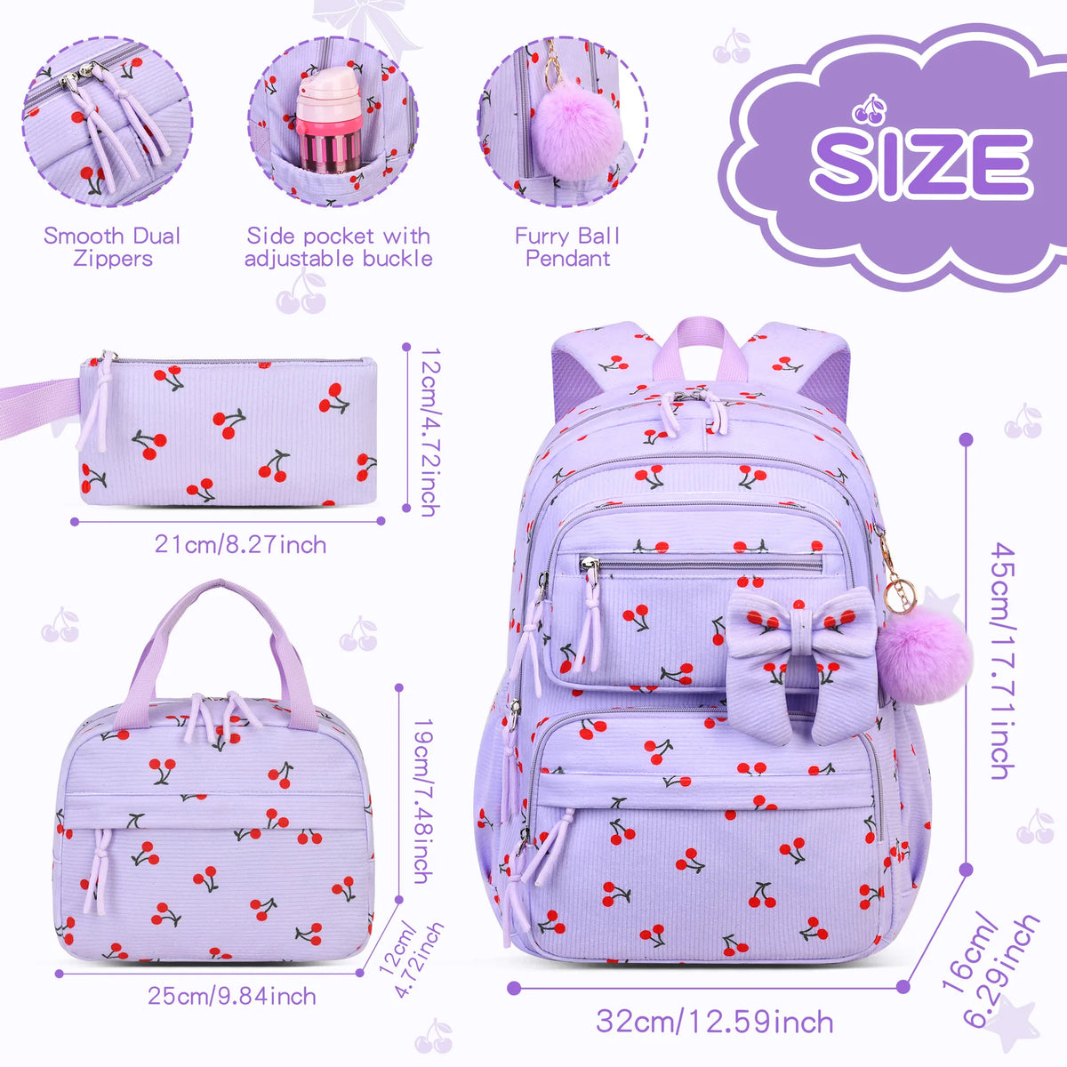 Corduroy Girls School Bags Korean Style Daily Backpack For Women lightweight bow Travel Backpacks Teenagers Casual Bags