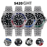Sugess GMT Diving Watch of Men Automatic Mechanical Waterproof Wristwatches Peacock SL3032 Movement Ceramic Bezel Jubille Band