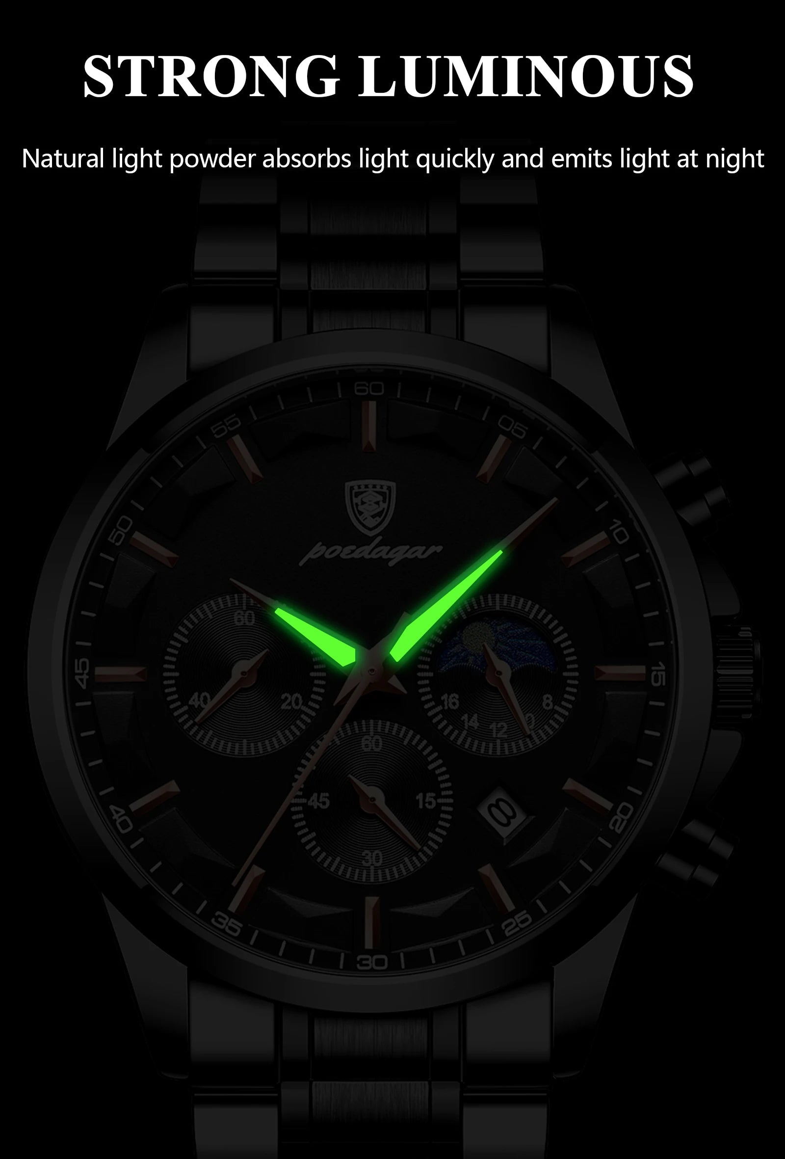 POEDAGAR 928 Men's Luxury Chronograph Watch | Luminous & Waterproof