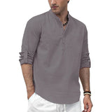 Men's Cotton Linen Long Sleeve Polo Shirt