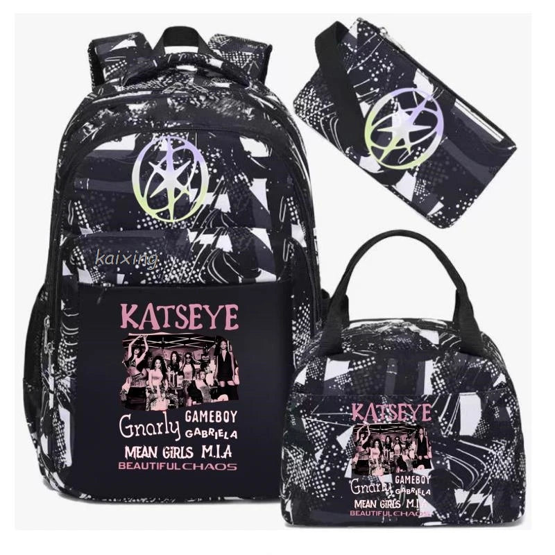 Hot Katseye Funny Print Backpacks WIth Lunch Bags Multi-pocket Camouflage Teens Travel Laptop Backpack Women School Bag Mochila