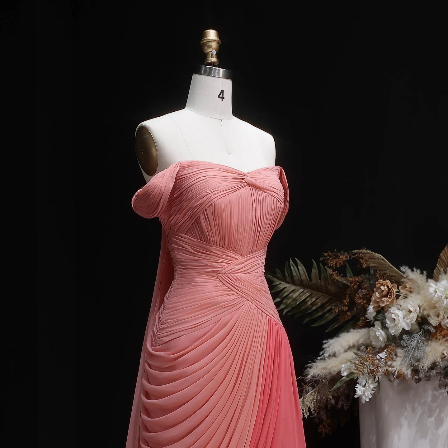 Sharon Said Elegant Pink Off Shoulder Evening Dress Ruched Chiffon A-Line with Train Women Wedding Formal Gown SF424 Customized