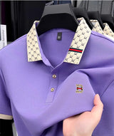 B Letter Embossed Short Sleeve Polo Shirt for Men