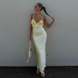 Women Fashion Solid Dress V-neck Ruffles Hem Short Sleeves Waist-cinching Draped Empire Dresses Summer Chic Elegant Summer Gown