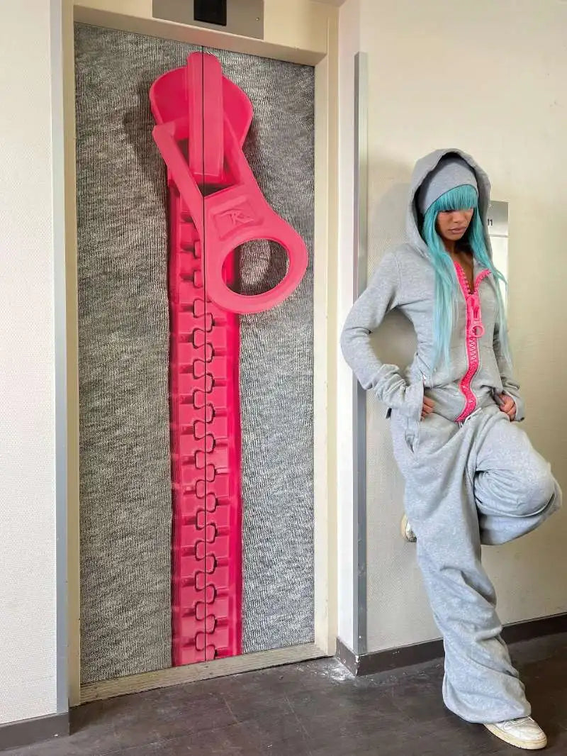 New Y2K American-style women's solid color large zipper loose cropped color-block hoodie fashionable street Harajuku style