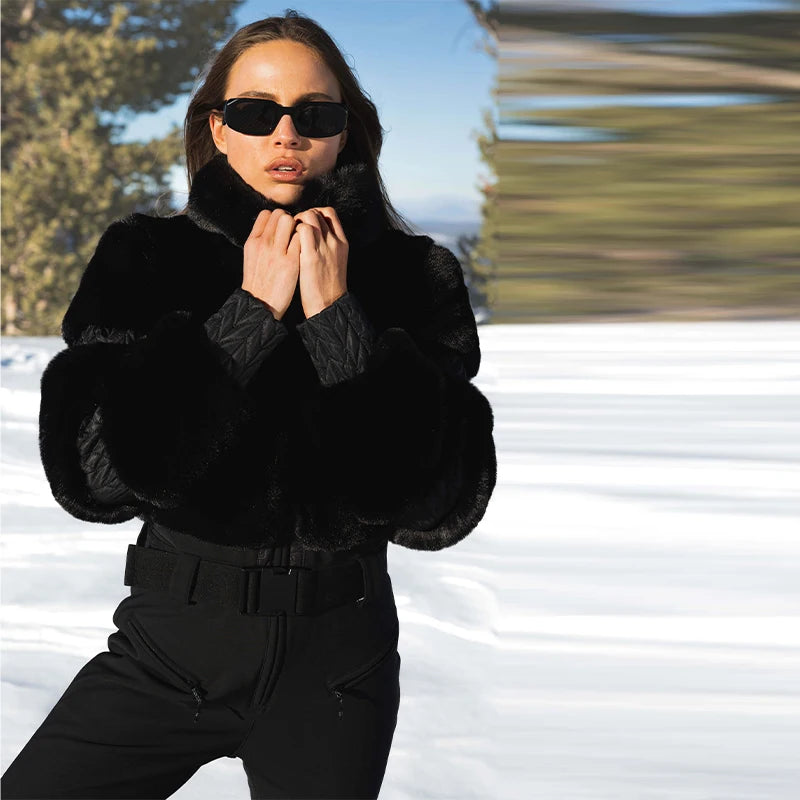 Windproof Faux Fur Ski Jumpsuit