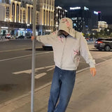 Cherry Blossom Embroidered Zip-Up Hoodie