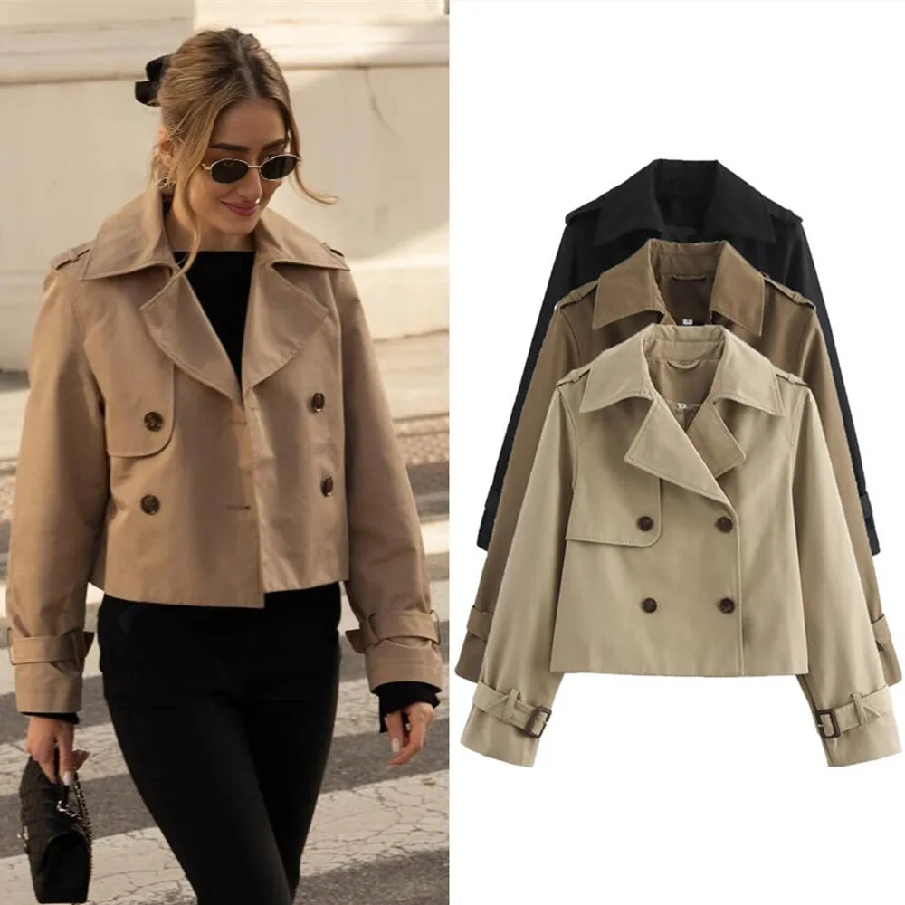 Vintage Cropped Double-Breasted Trench