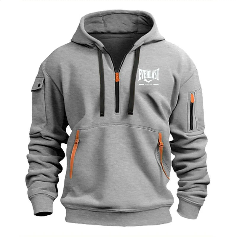 Men’s Printed Fleece Hoodie with Zipper Details